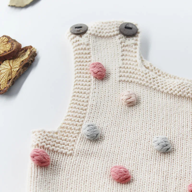 Infant Baby Girls knitted Wool Bodysuit Handmade Colored Hair Ball Sweater Bodysuits 0-24 Months