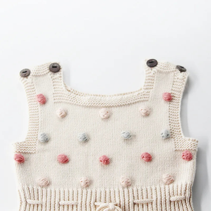 Infant Baby Girls knitted Wool Bodysuit Handmade Colored Hair Ball Sweater Bodysuits 0-24 Months