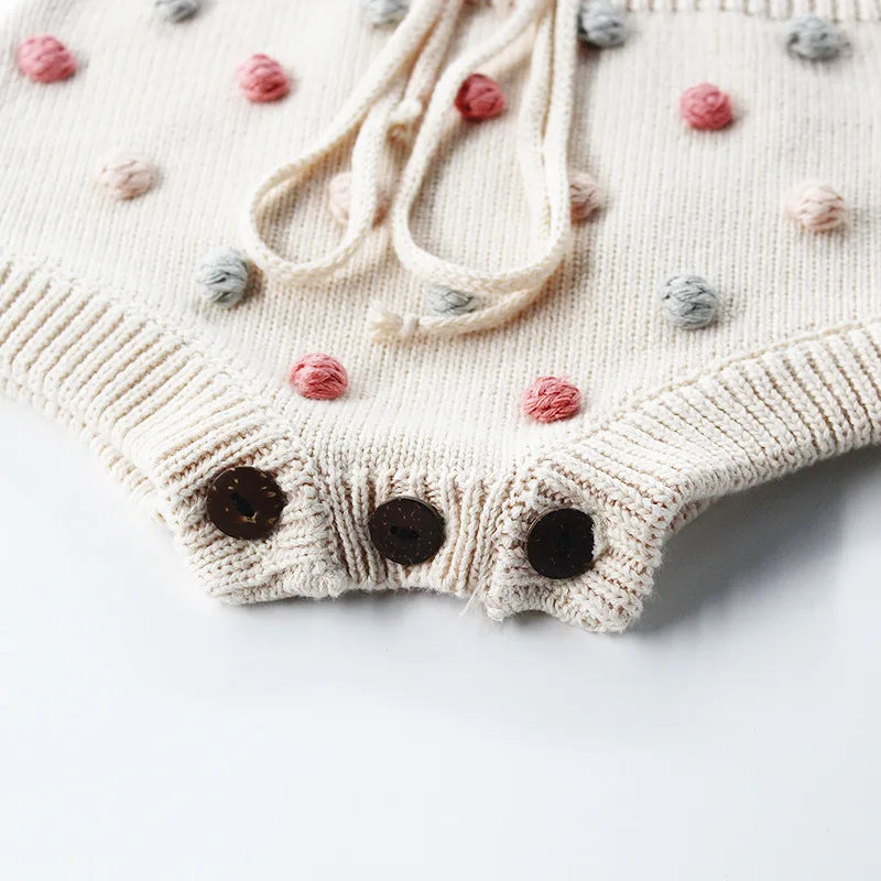 Infant Baby Girls knitted Wool Bodysuit Handmade Colored Hair Ball Sweater Bodysuits 0-24 Months