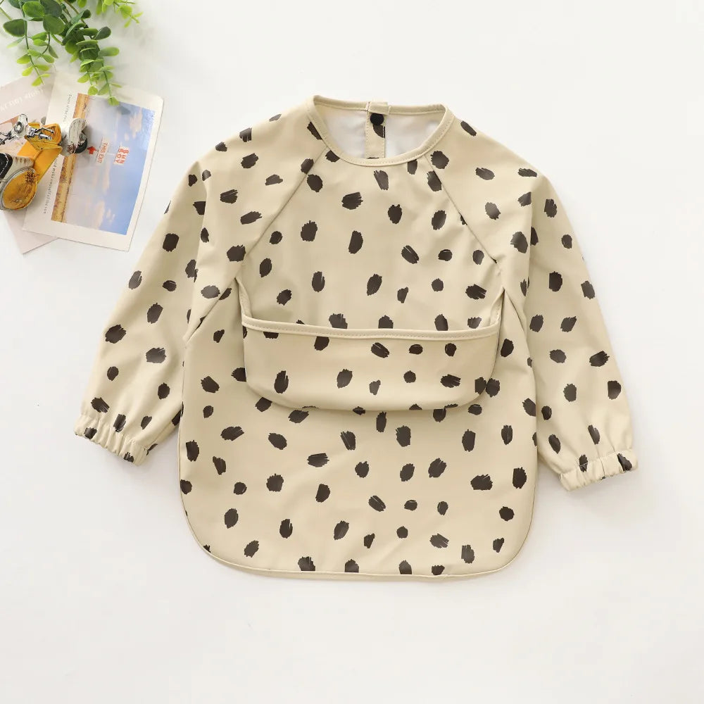 Children Feeding Aprons Long Sleeve Baby Bib With Pocket Full Cover Gown With Bag Waterproof Long-Sleeve Smock