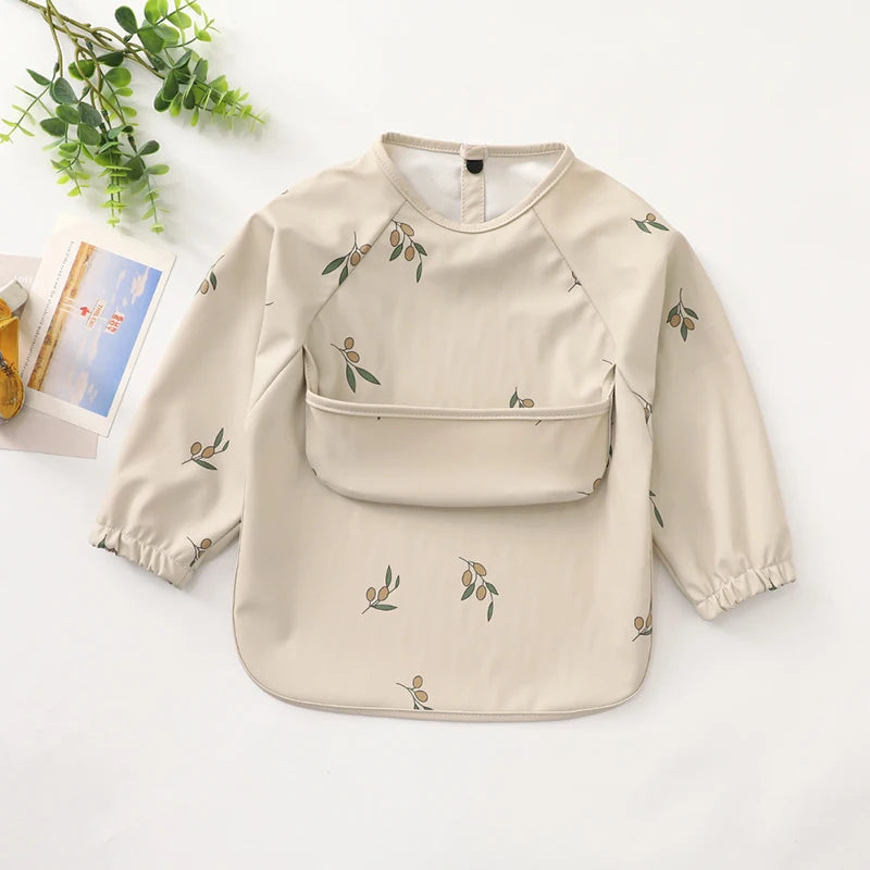 Children Feeding Aprons Long Sleeve Baby Bib With Pocket Full Cover Gown With Bag Waterproof Long-Sleeve Smock