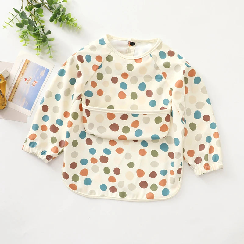 Children Feeding Aprons Long Sleeve Baby Bib With Pocket Full Cover Gown With Bag Waterproof Long-Sleeve Smock