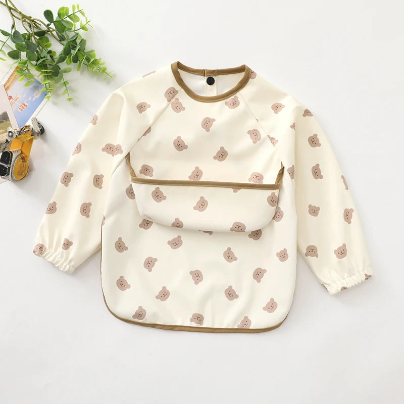 Children Feeding Aprons Long Sleeve Baby Bib With Pocket Full Cover Gown With Bag Waterproof Long-Sleeve Smock