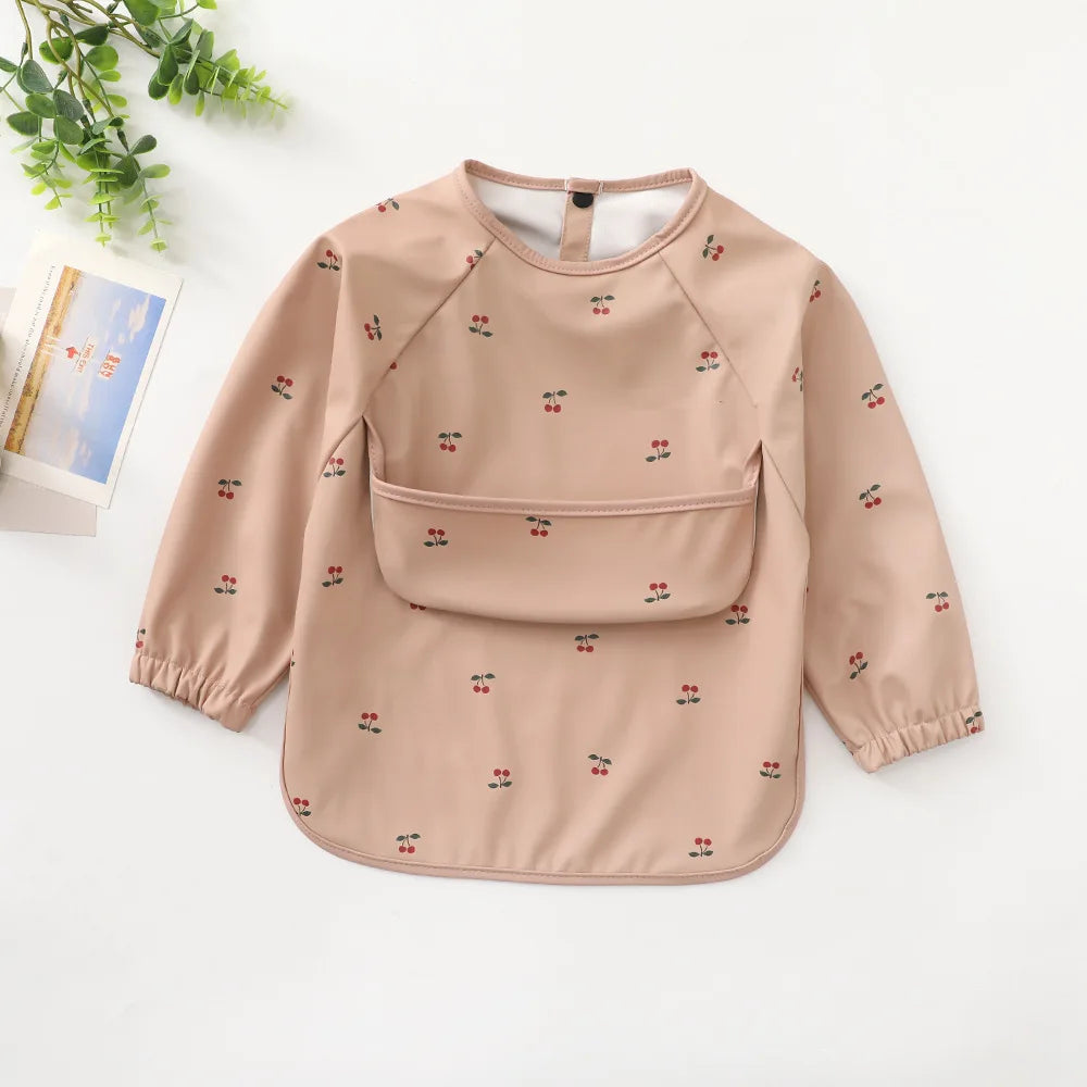 Children Feeding Aprons Long Sleeve Baby Bib With Pocket Full Cover Gown With Bag Waterproof Long-Sleeve Smock