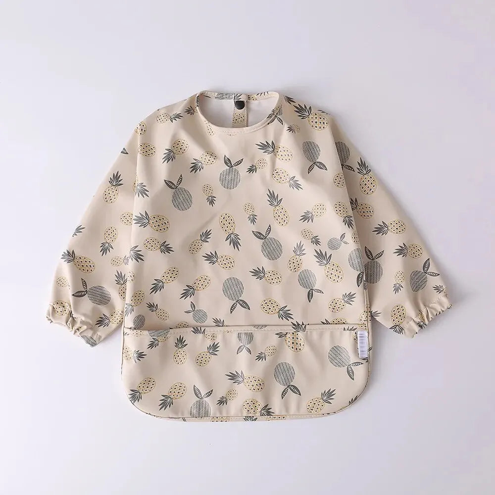 1pcs Children Feeding Aprons Long Sleeve Baby Bib With Pocket Full Cover Kid Gown With Bag Waterproof Long-Sleeve Smock