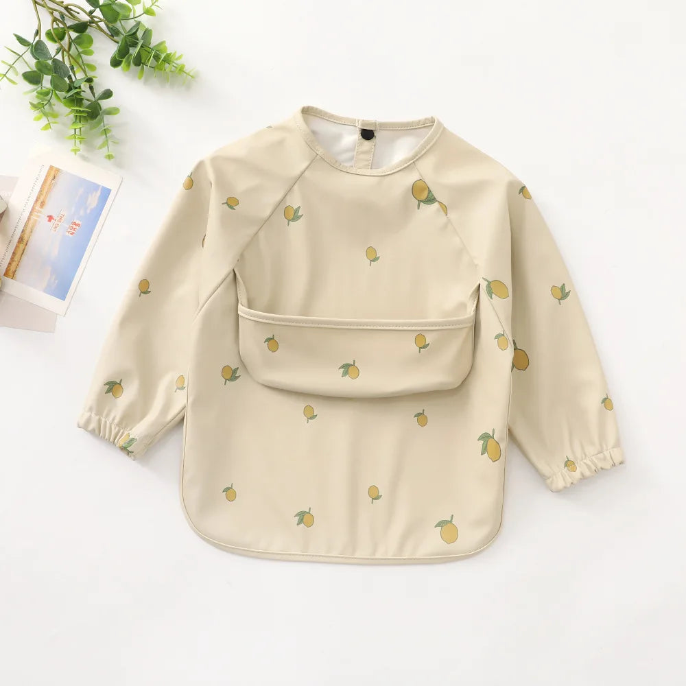 Children Feeding Aprons Long Sleeve Baby Bib With Pocket Full Cover Gown With Bag Waterproof Long-Sleeve Smock