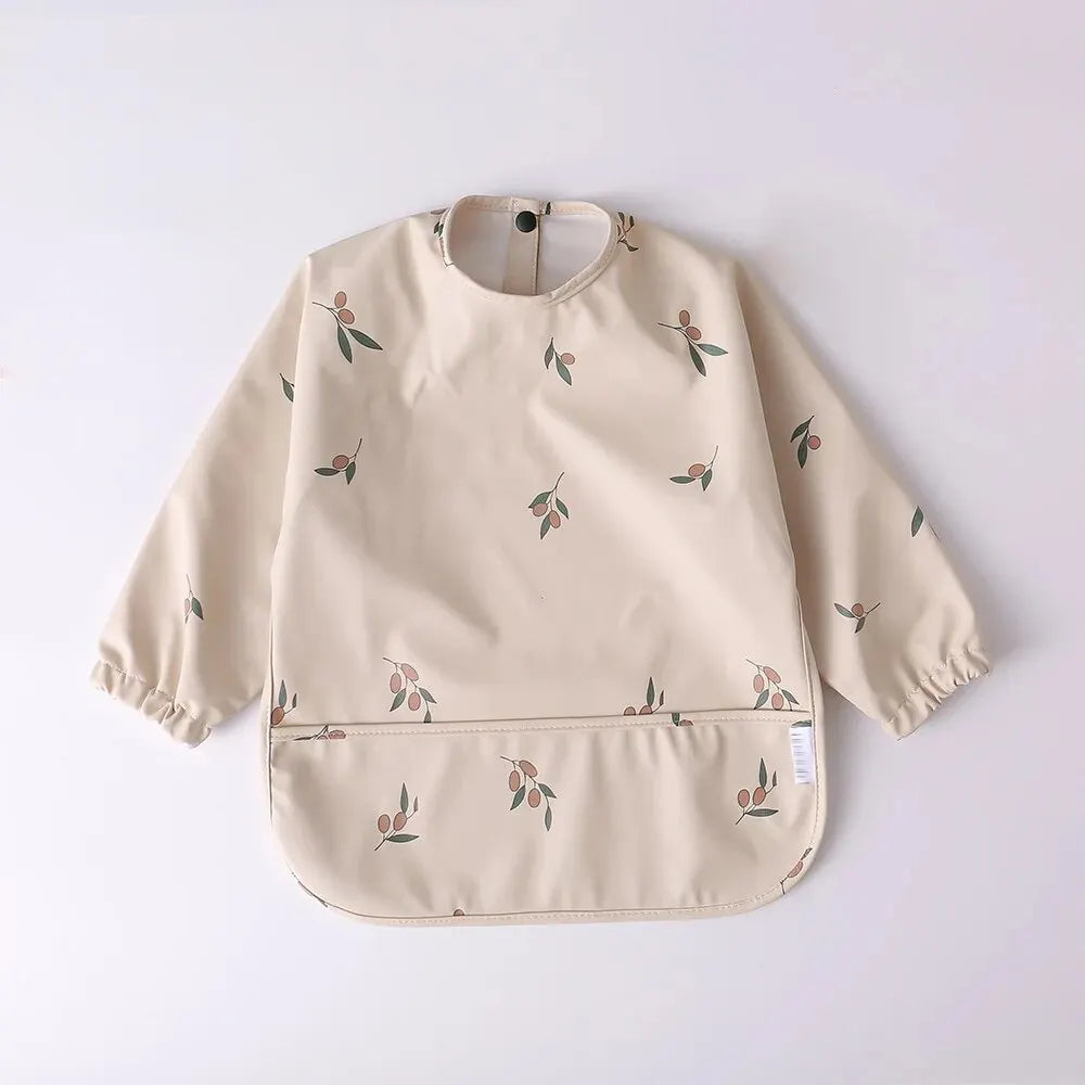 1pcs Children Feeding Aprons Long Sleeve Baby Bib With Pocket Full Cover Kid Gown With Bag Waterproof Long-Sleeve Smock