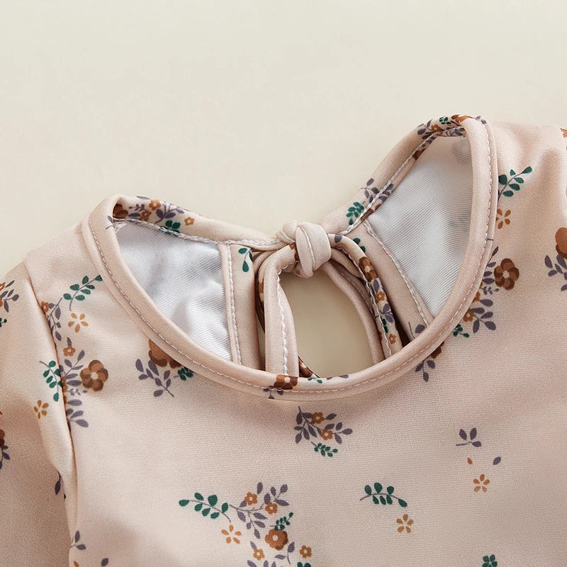 Baby/Toddler Girl Swimsuits Floral Print Long Sleeve Ruffles Jumpsuit Swimwear Beachwear Bathing Suits