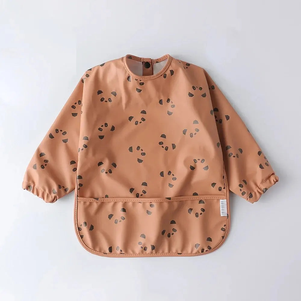 1pcs Children Feeding Aprons Long Sleeve Baby Bib With Pocket Full Cover Kid Gown With Bag Waterproof Long-Sleeve Smock