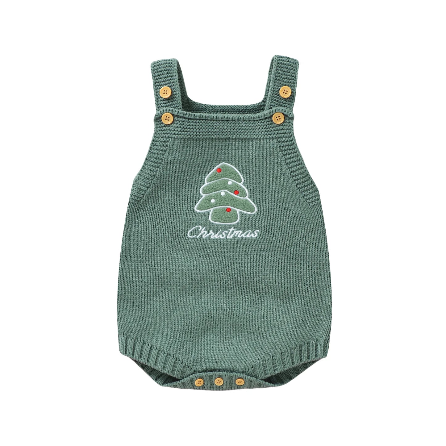 1-18M Christmas Baby Boy Girl Romper Newborn Infant Sleeveless Tree Santa Embroidery Knit Overall Jumpsuit Xmas Costumes