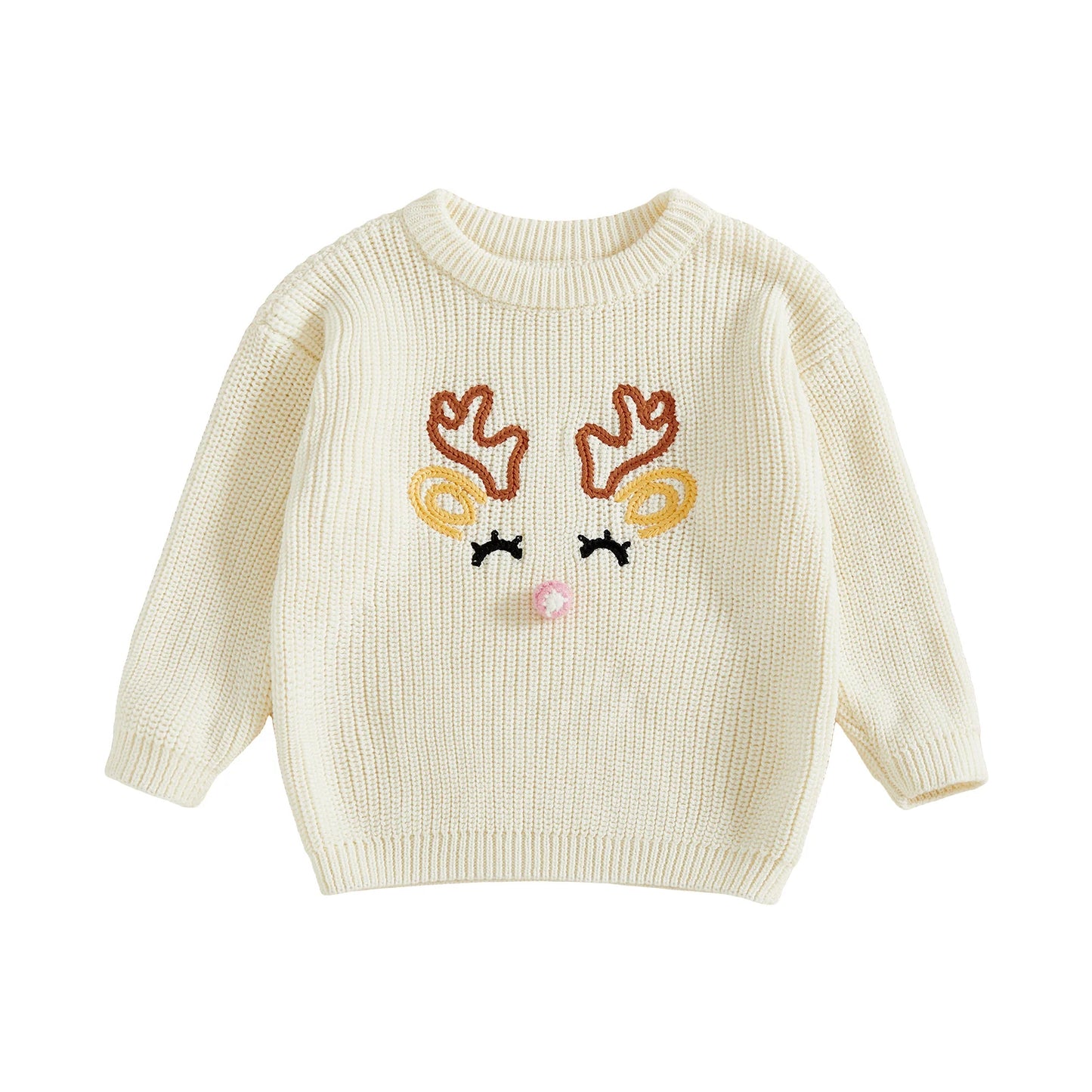 Baby Girl Christmas Sweaters Classic Long Sleeve Reindeer/Letter Embroidery Knit Pullover Toddler Tops for 1 to 4 Years