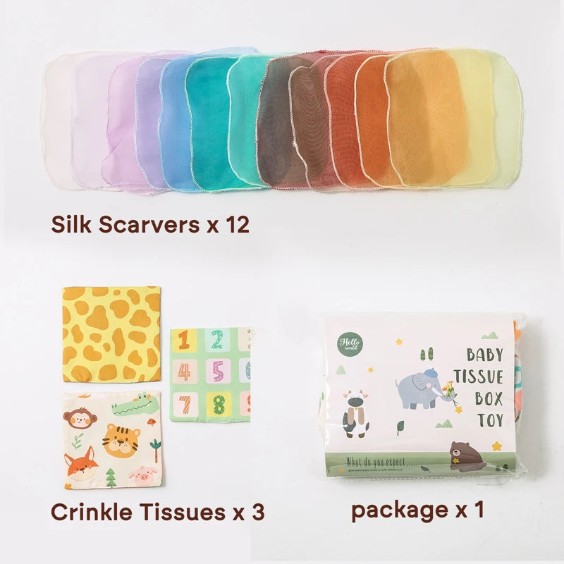 Baby Cotton Tissue Box Montessori Toys Colorful Soft Sensory Toys For Toddler Finger Exercising Pumping Silk Scarf Baby Game