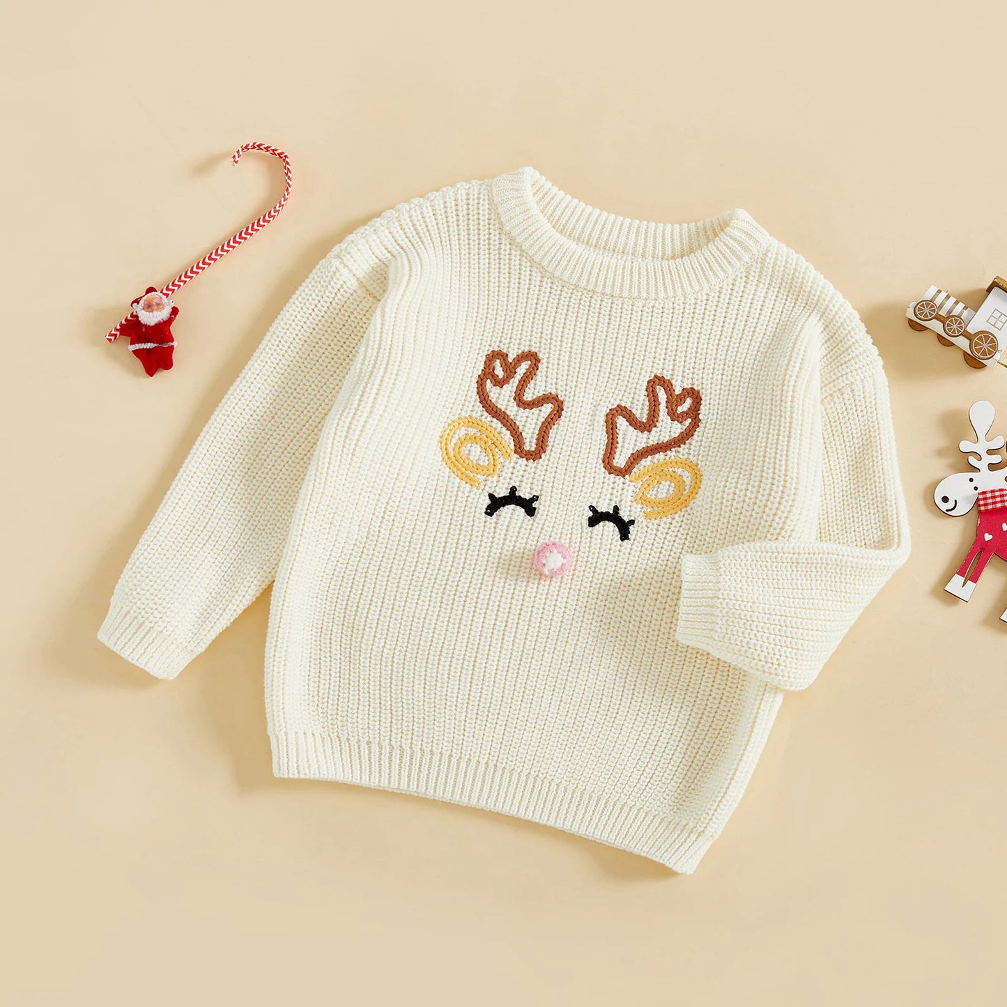 Baby Girl Christmas Sweaters Classic Long Sleeve Reindeer/Letter Embroidery Knit Pullover Toddler Tops for 1 to 4 Years