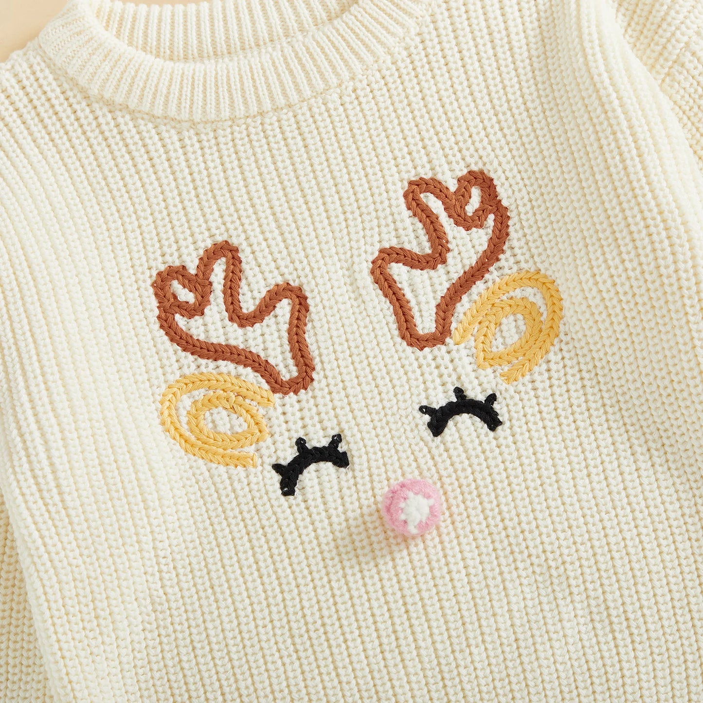 Baby Girl Christmas Sweaters Classic Long Sleeve Reindeer/Letter Embroidery Knit Pullover Toddler Tops for 1 to 4 Years