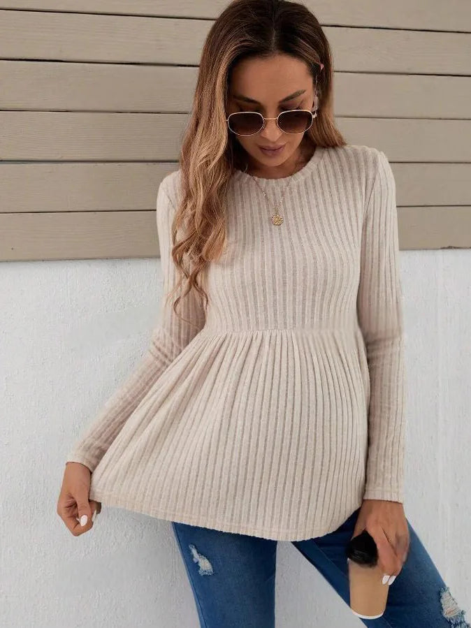 2025 Autumn Maternity Women Knitted T Shirts Fashion Solid Color Ruffles Knitwear Blouse Shirts For Pregnant Women Pullover Tops