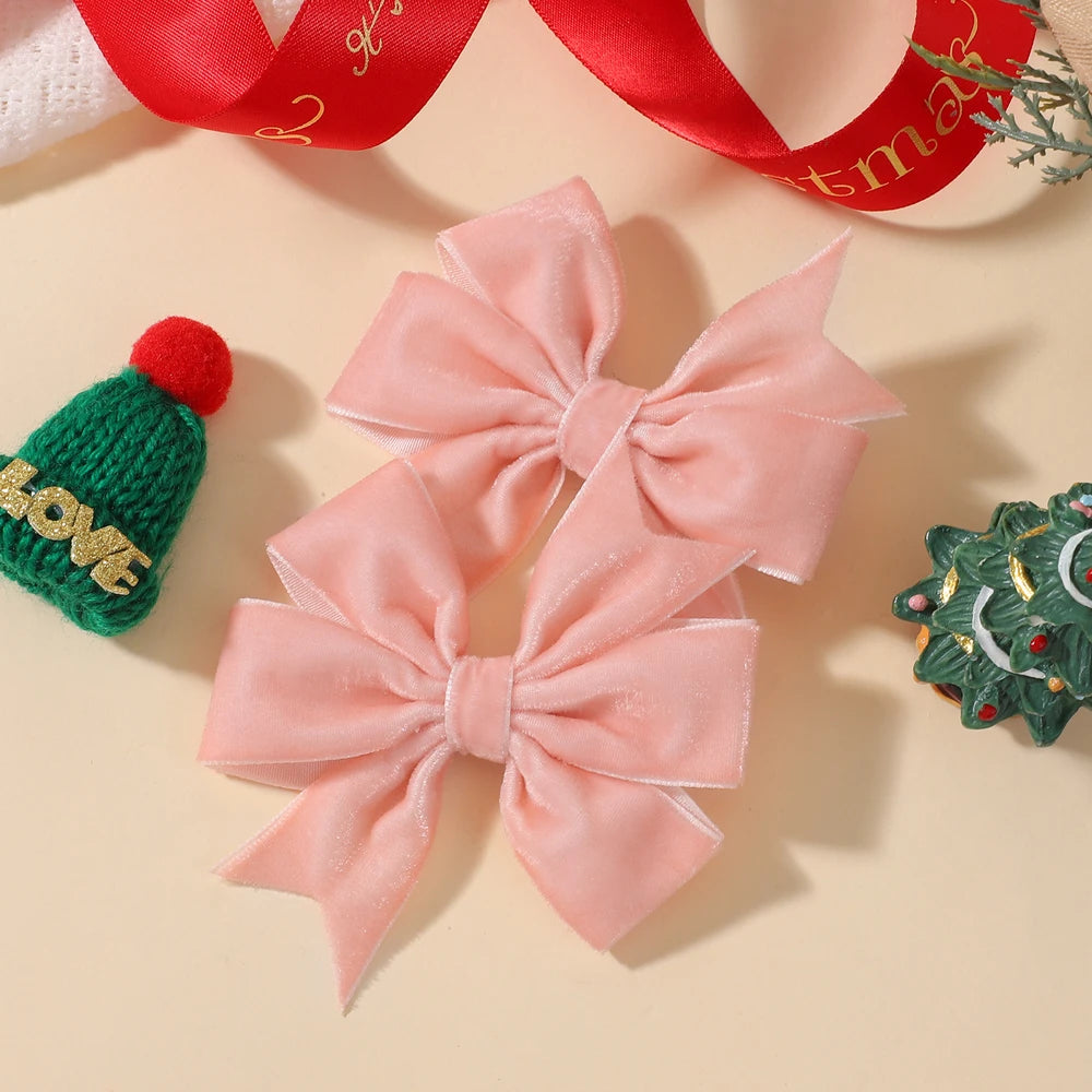 2pcs/set Handmade Velvet Bow Hair Clips for Baby Girls Vintage Christmas Red Green Bowknot Hairpins Barrette Hair Accessories