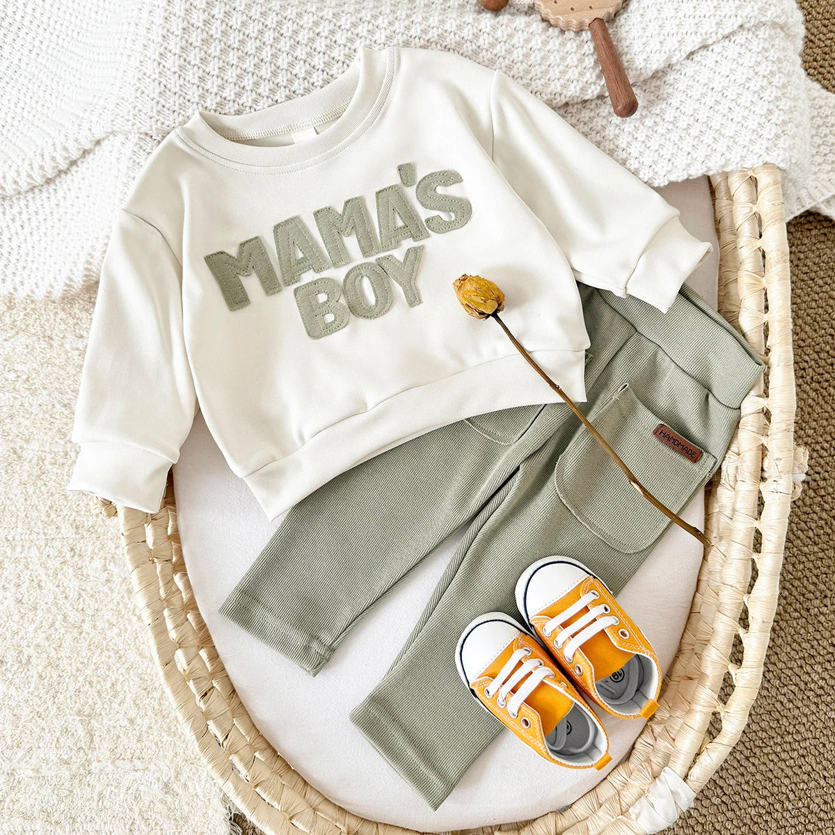 2025 Baby Boy Clothes MAMA'S BOY Sets Fall Baby Girl Infant Outfit Sweatshirt Top Pants 2Pcs Long Sleeve Winter Warm Infant Suit
