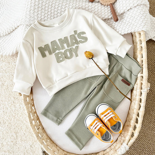 2025 Baby Boy Clothes MAMA'S BOY Sets Fall Baby Girl Infant Outfit Sweatshirt Top Pants 2Pcs Long Sleeve Winter Warm Infant Suit