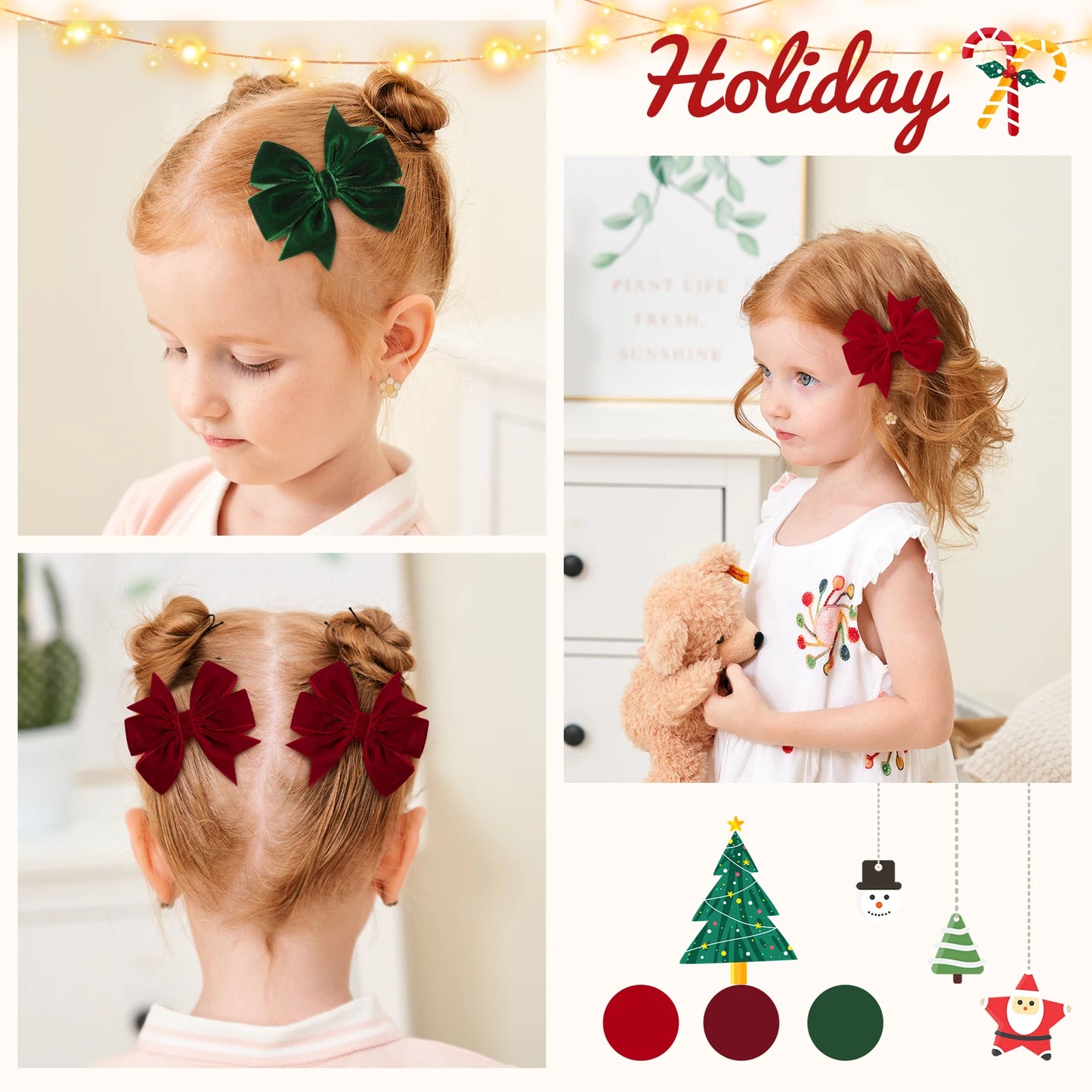 2pcs/set Handmade Velvet Bow Hair Clips for Baby Girls Vintage Christmas Red Green Bowknot Hairpins Barrette Hair Accessories