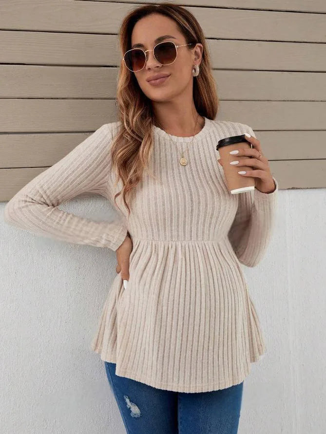 2025 Autumn Maternity Women Knitted T Shirts Fashion Solid Color Ruffles Knitwear Blouse Shirts For Pregnant Women Pullover Tops