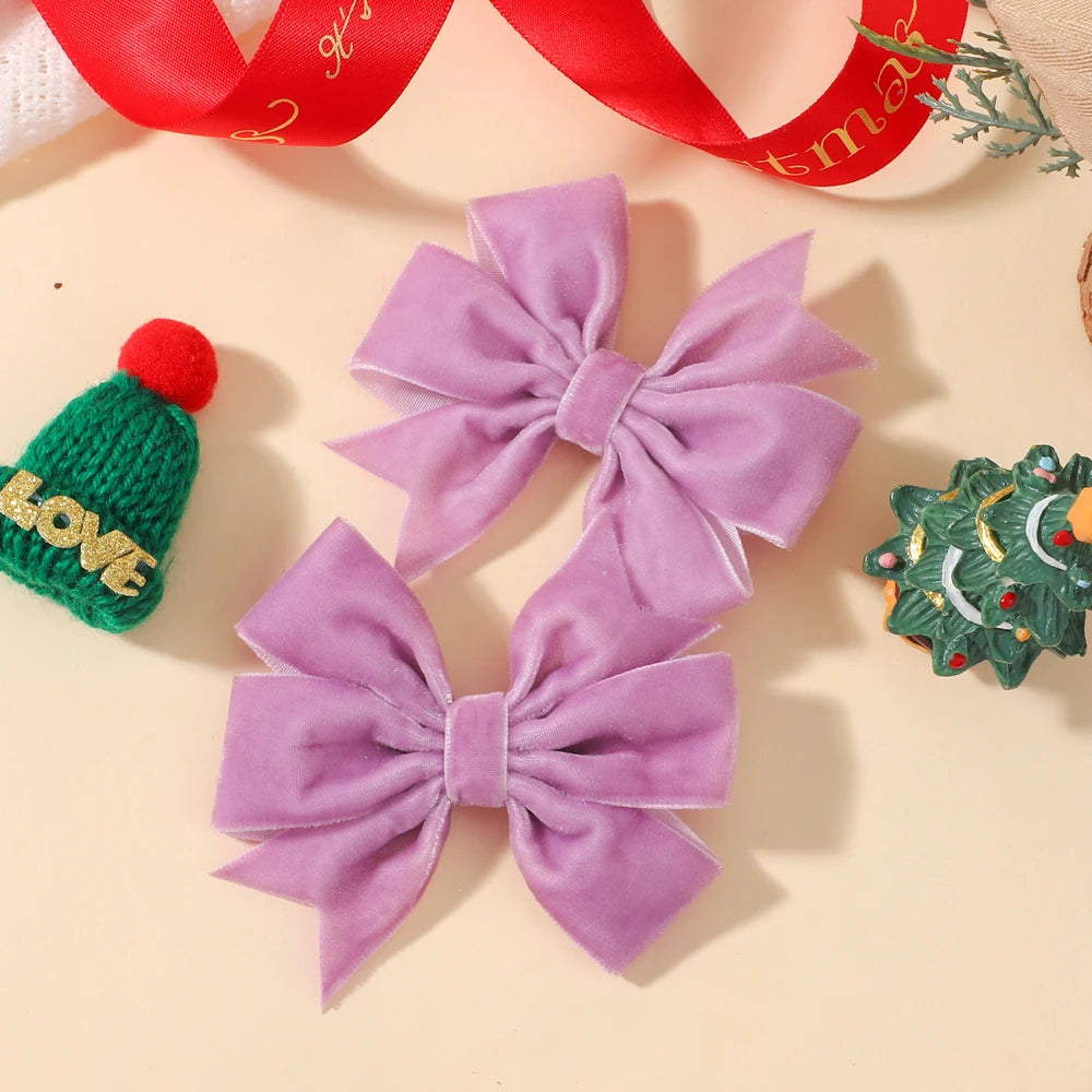 2pcs/set Handmade Velvet Bow Hair Clips for Baby Girls Vintage Christmas Red Green Bowknot Hairpins Barrette Hair Accessories