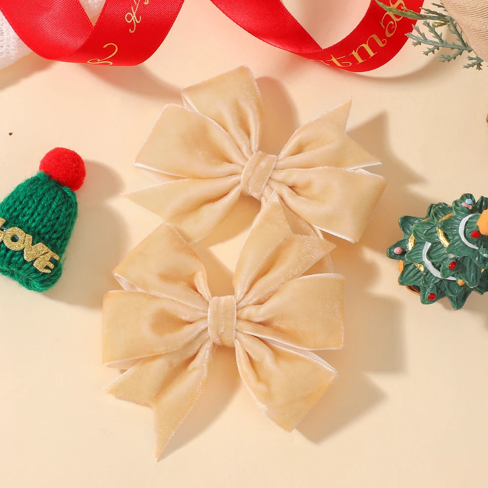 2pcs/set Handmade Velvet Bow Hair Clips for Baby Girls Vintage Christmas Red Green Bowknot Hairpins Barrette Hair Accessories