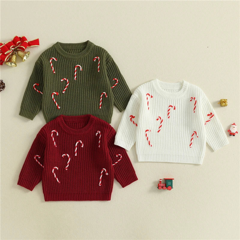 Christmas Sweaters Newborn Infant Knit Wear Toddler Knitting Pullovers Tops Baby Girl Boy Candy Cane Sweaters Kids Sweaters