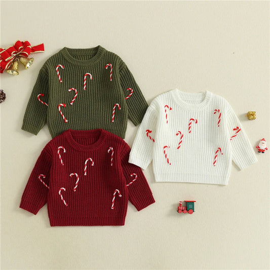Christmas Sweaters Newborn Infant Knit Wear Toddler Knitting Pullovers Tops Baby Girl Boy Candy Cane Sweaters Kids Sweaters