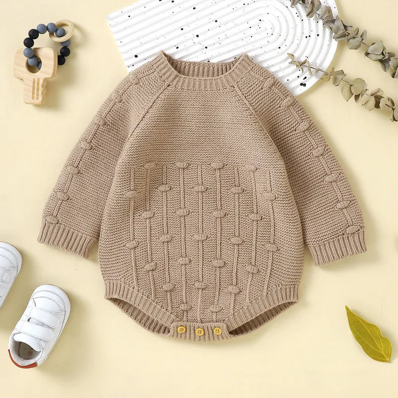 Newborn Baby Girl Boy Sweater Bodysuit Autumn Winter Clothes Solid Color Knitted Long Sleeve Jumpsuit for Kids Infant Baby Items