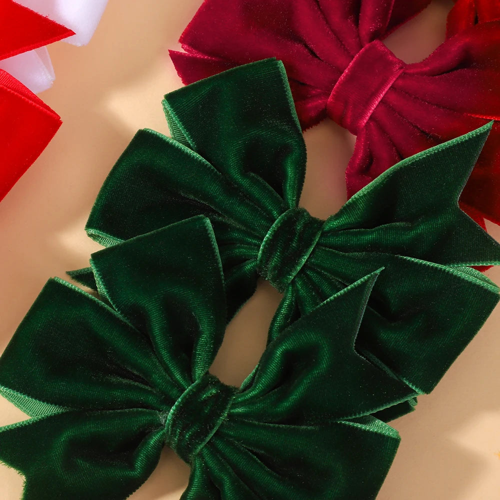 2pcs/set Handmade Velvet Bow Hair Clips for Baby Girls Vintage Christmas Red Green Bowknot Hairpins Barrette Hair Accessories