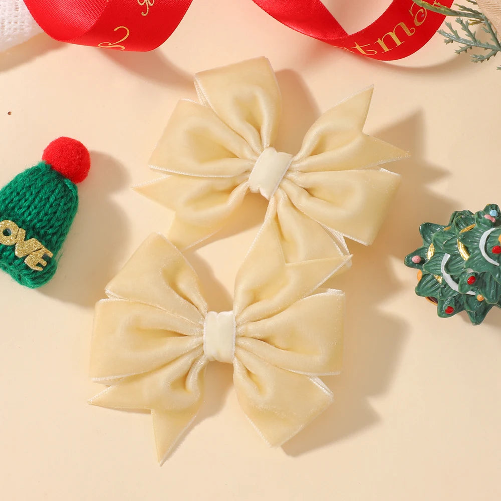 2pcs/set Handmade Velvet Bow Hair Clips for Baby Girls Vintage Christmas Red Green Bowknot Hairpins Barrette Hair Accessories
