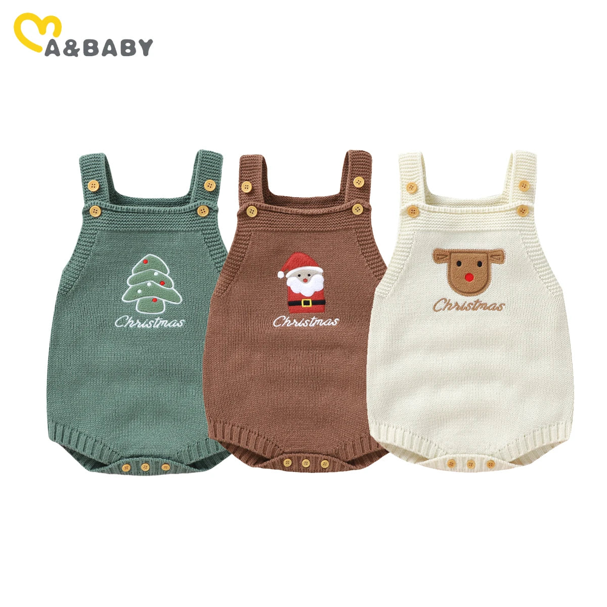 1-18M Christmas Baby Boy Girl Romper Newborn Infant Sleeveless Tree Santa Embroidery Knit Overall Jumpsuit Xmas Costumes