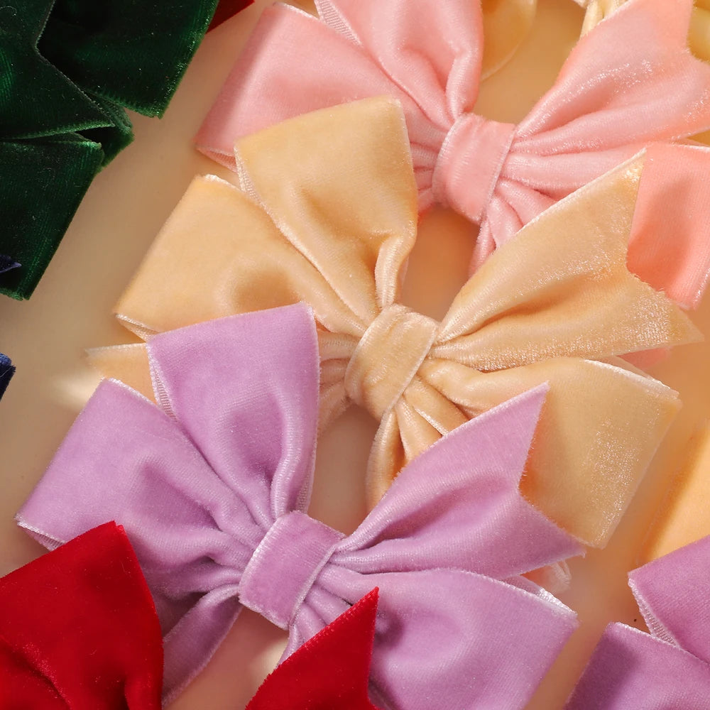 2pcs/set Handmade Velvet Bow Hair Clips for Baby Girls Vintage Christmas Red Green Bowknot Hairpins Barrette Hair Accessories