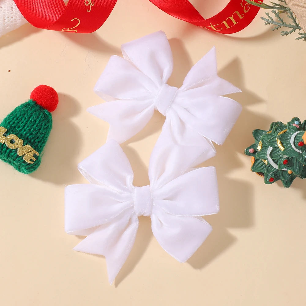 2pcs/set Handmade Velvet Bow Hair Clips for Baby Girls Vintage Christmas Red Green Bowknot Hairpins Barrette Hair Accessories