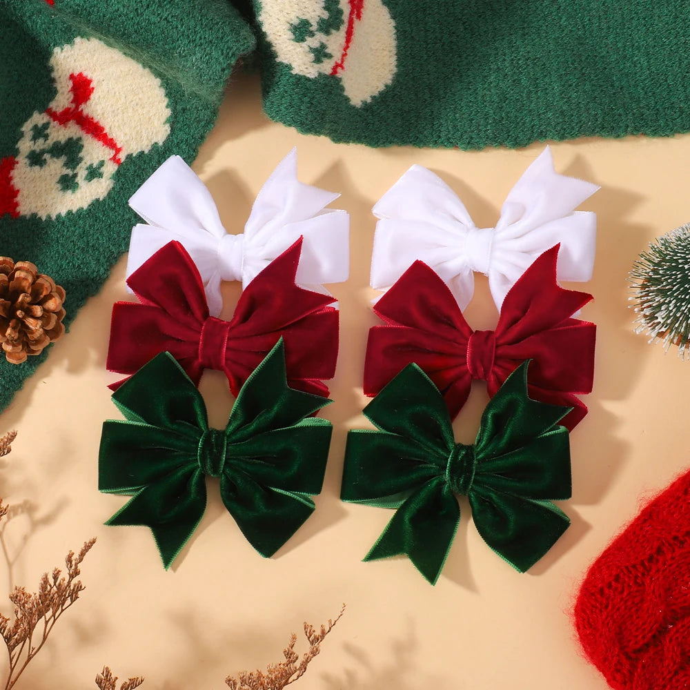 2pcs/set Handmade Velvet Bow Hair Clips for Baby Girls Vintage Christmas Red Green Bowknot Hairpins Barrette Hair Accessories