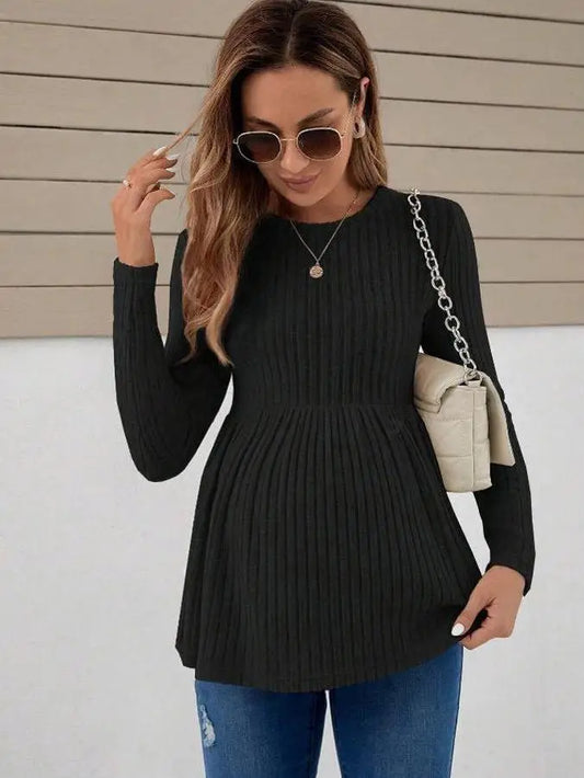 2025 Autumn Maternity Women Knitted T Shirts Fashion Solid Color Ruffles Knitwear Blouse Shirts For Pregnant Women Pullover Tops