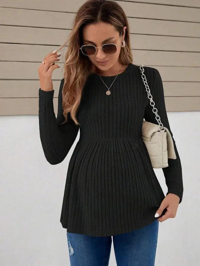 2025 Autumn Maternity Women Knitted T Shirts Fashion Solid Color Ruffles Knitwear Blouse Shirts For Pregnant Women Pullover Tops
