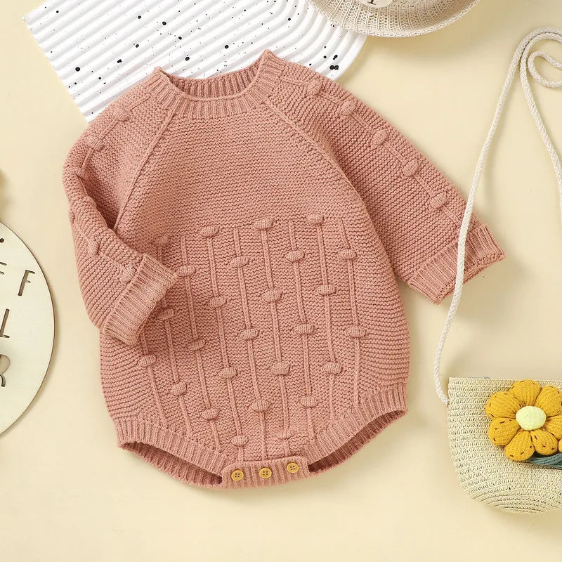 Newborn Baby Girl Boy Sweater Bodysuit Autumn Winter Clothes Solid Color Knitted Long Sleeve Jumpsuit for Kids Infant Baby Items