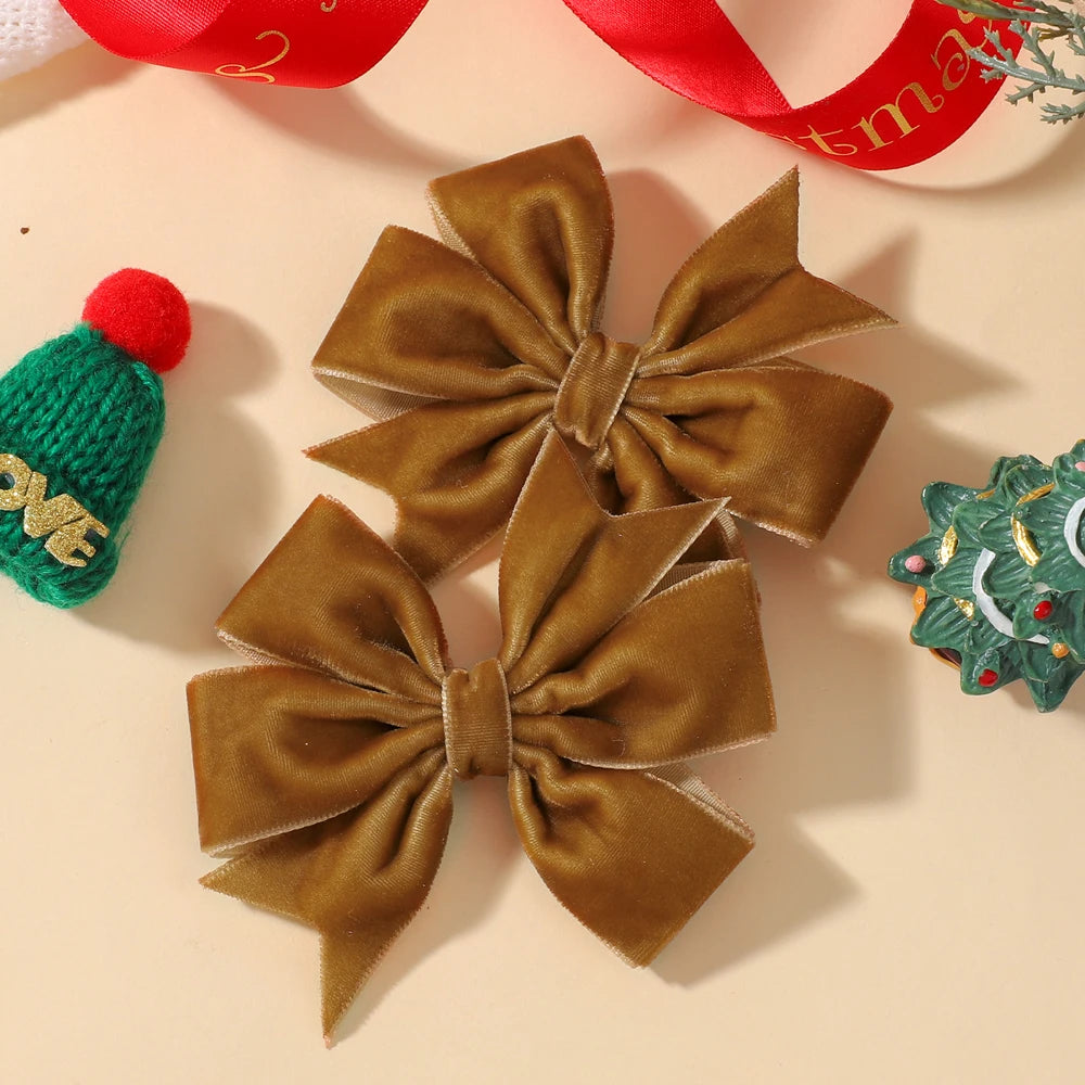 2pcs/set Handmade Velvet Bow Hair Clips for Baby Girls Vintage Christmas Red Green Bowknot Hairpins Barrette Hair Accessories