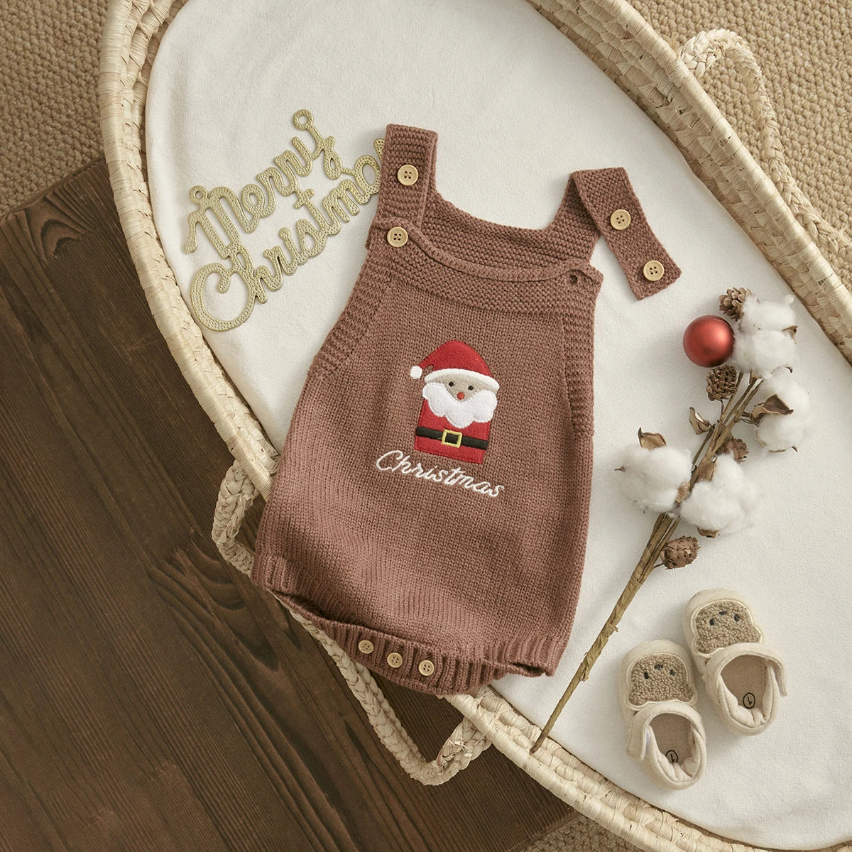 1-18M Christmas Baby Boy Girl Romper Newborn Infant Sleeveless Tree Santa Embroidery Knit Overall Jumpsuit Xmas Costumes