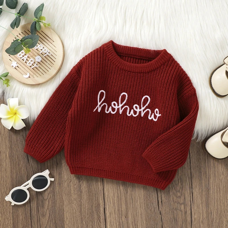 VISgogo 0-3 Years Baby Christmas Sweater Long Sleeve Crew Neck Letters Winter Pullover Sweater Infant Clothes for Girls Boys