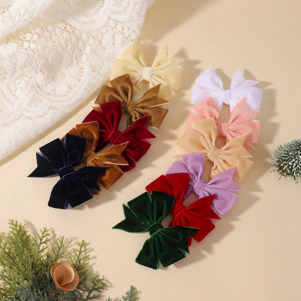 2pcs/set Handmade Velvet Bow Hair Clips for Baby Girls Vintage Christmas Red Green Bowknot Hairpins Barrette Hair Accessories
