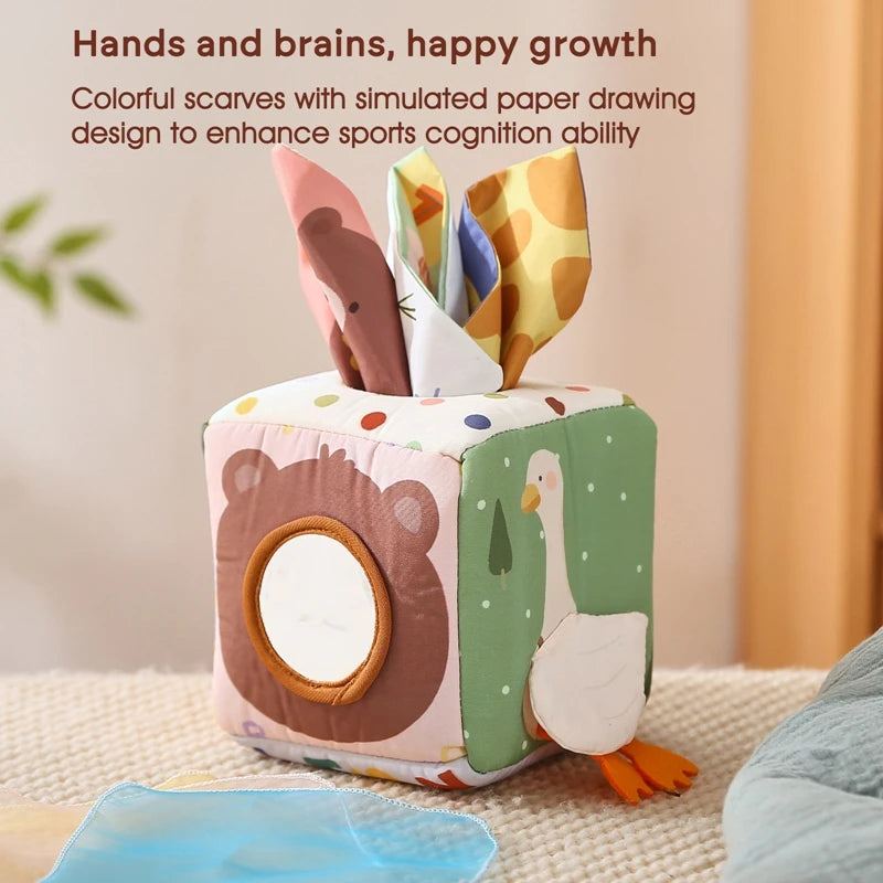 Baby Cotton Tissue Box Montessori Toys Colorful Soft Sensory Toys For Toddler Finger Exercising Pumping Silk Scarf Baby Game