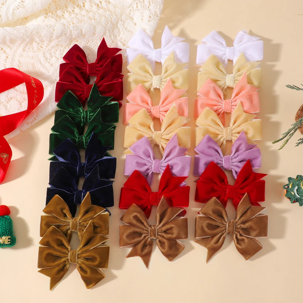 2pcs/set Handmade Velvet Bow Hair Clips for Baby Girls Vintage Christmas Red Green Bowknot Hairpins Barrette Hair Accessories