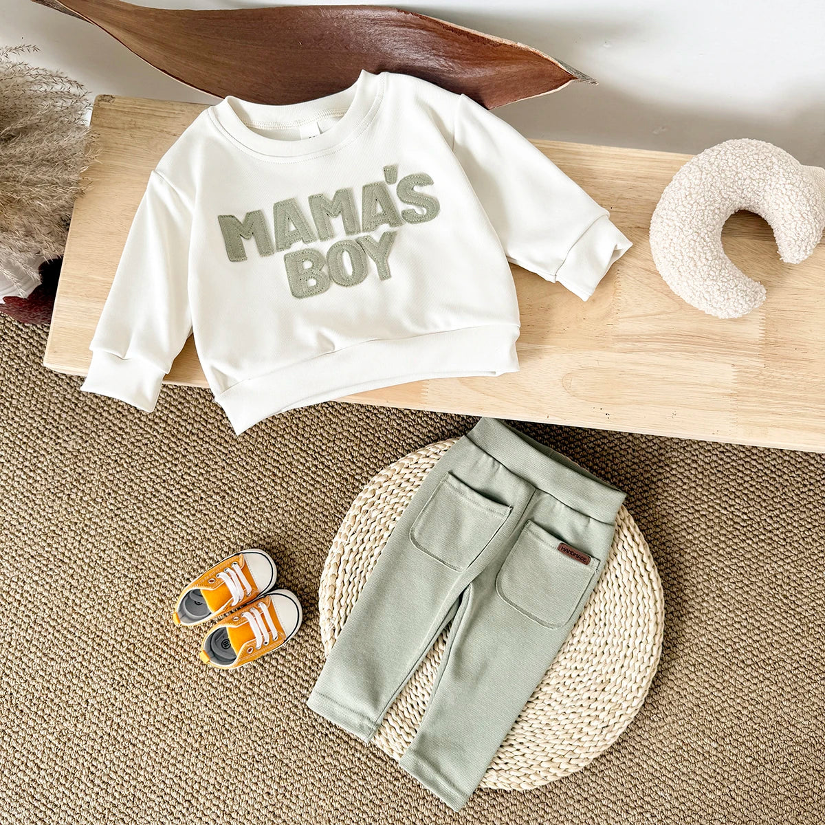 2025 Baby Boy Clothes MAMA'S BOY Sets Fall Baby Girl Infant Outfit Sweatshirt Top Pants 2Pcs Long Sleeve Winter Warm Infant Suit