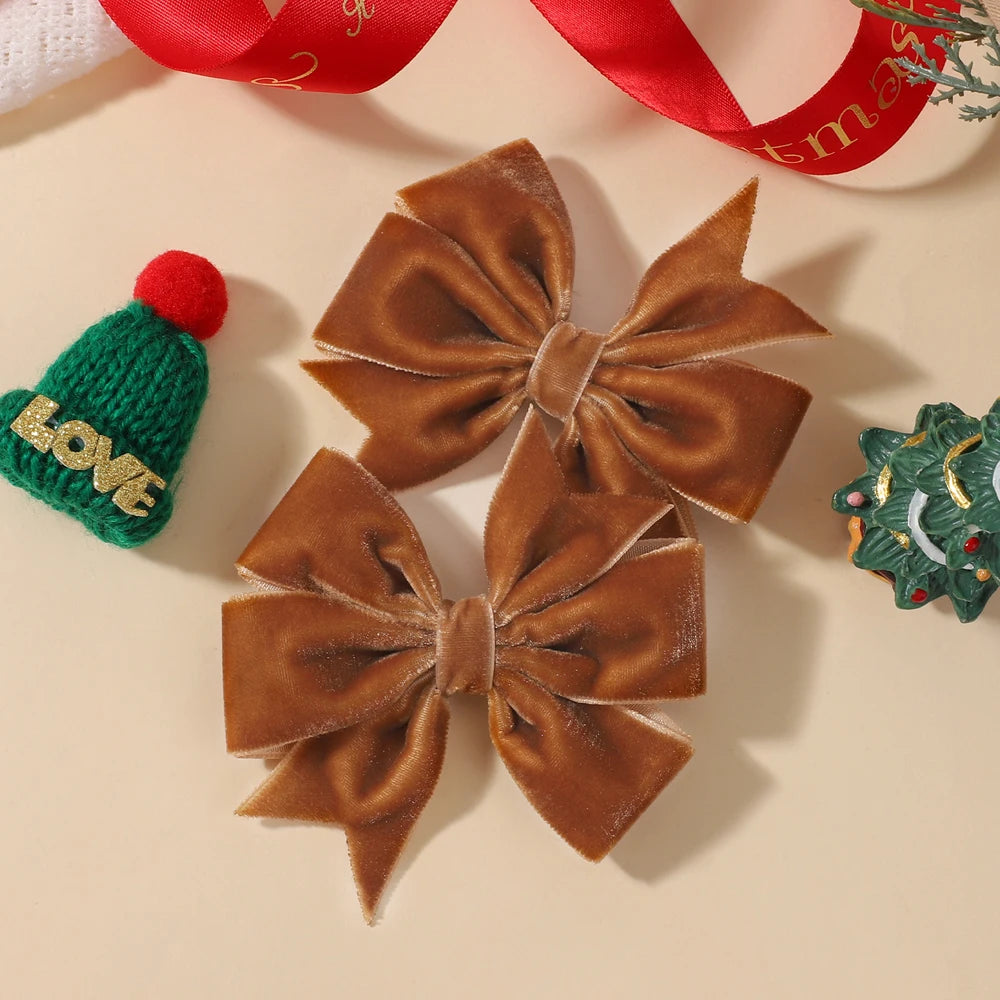 2pcs/set Handmade Velvet Bow Hair Clips for Baby Girls Vintage Christmas Red Green Bowknot Hairpins Barrette Hair Accessories
