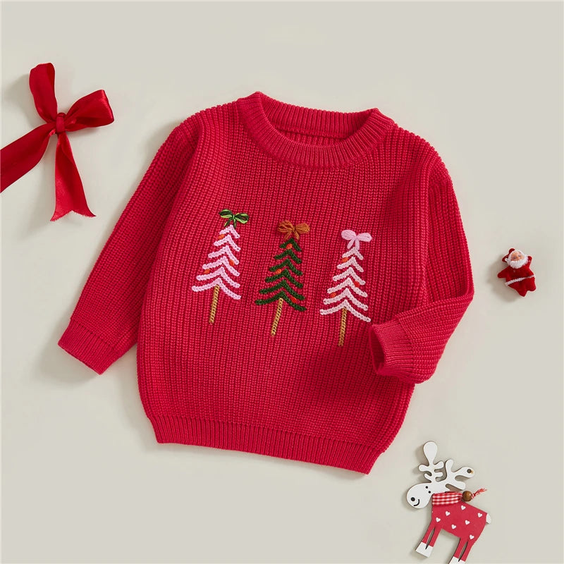 Toddler Newborn Baby Girl Christmas Sweater Long Sleeve Crew Neck Tree Winter Warm Knit Pullover Sweater Infant Clothes
