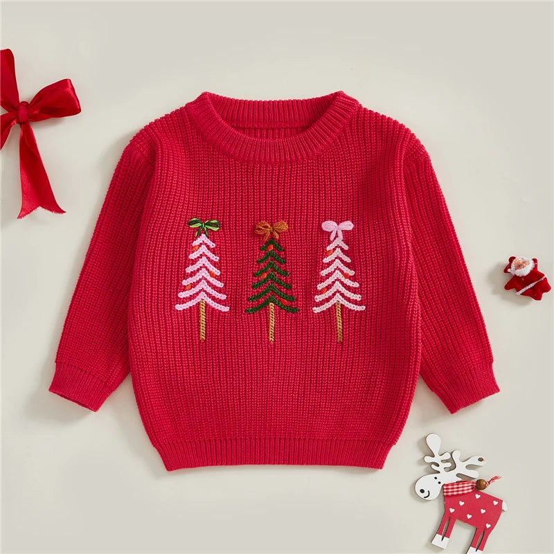 Toddler Newborn Baby Girl Christmas Sweater Long Sleeve Crew Neck Tree Winter Warm Knit Pullover Sweater Infant Clothes