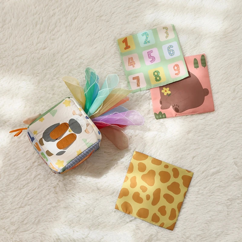 Baby Cotton Tissue Box Montessori Toys Colorful Soft Sensory Toys For Toddler Finger Exercising Pumping Silk Scarf Baby Game
