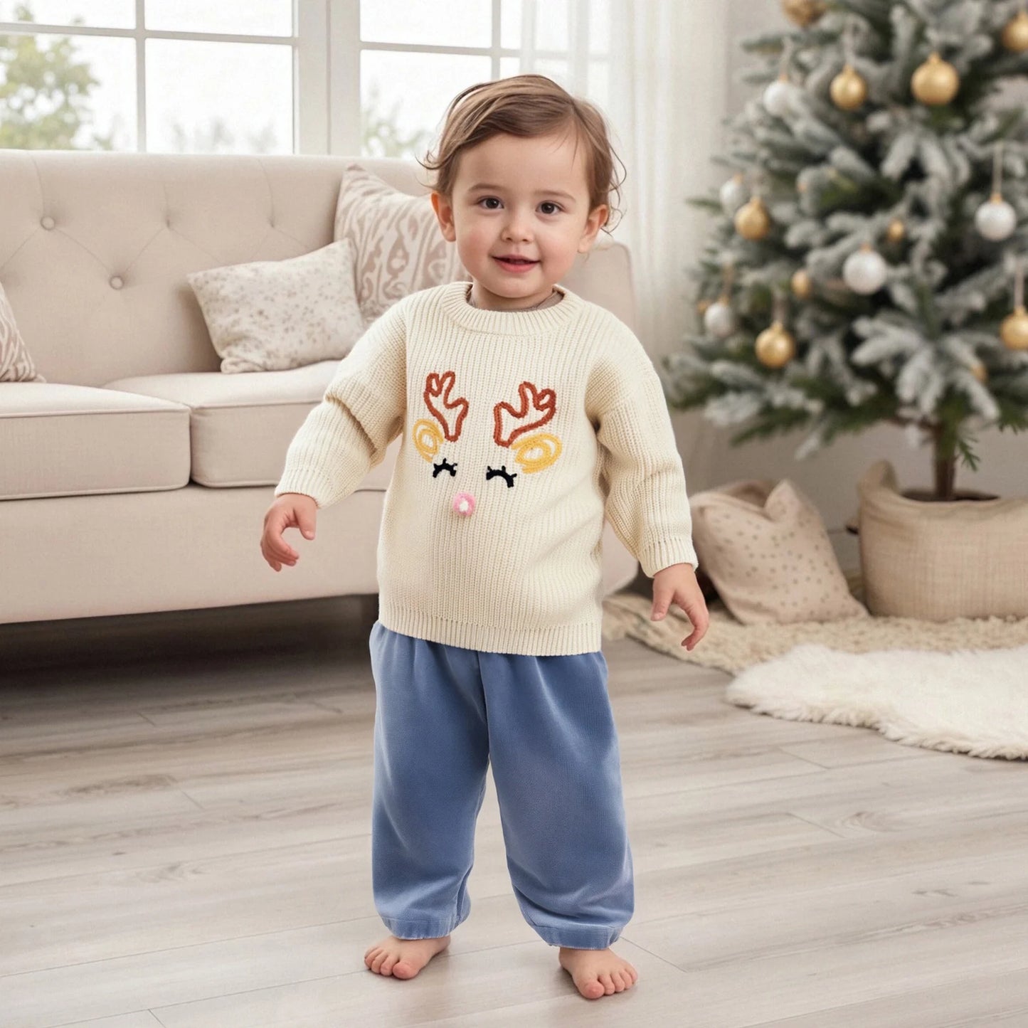 Baby Girl Christmas Sweaters Classic Long Sleeve Reindeer/Letter Embroidery Knit Pullover Toddler Tops for 1 to 4 Years